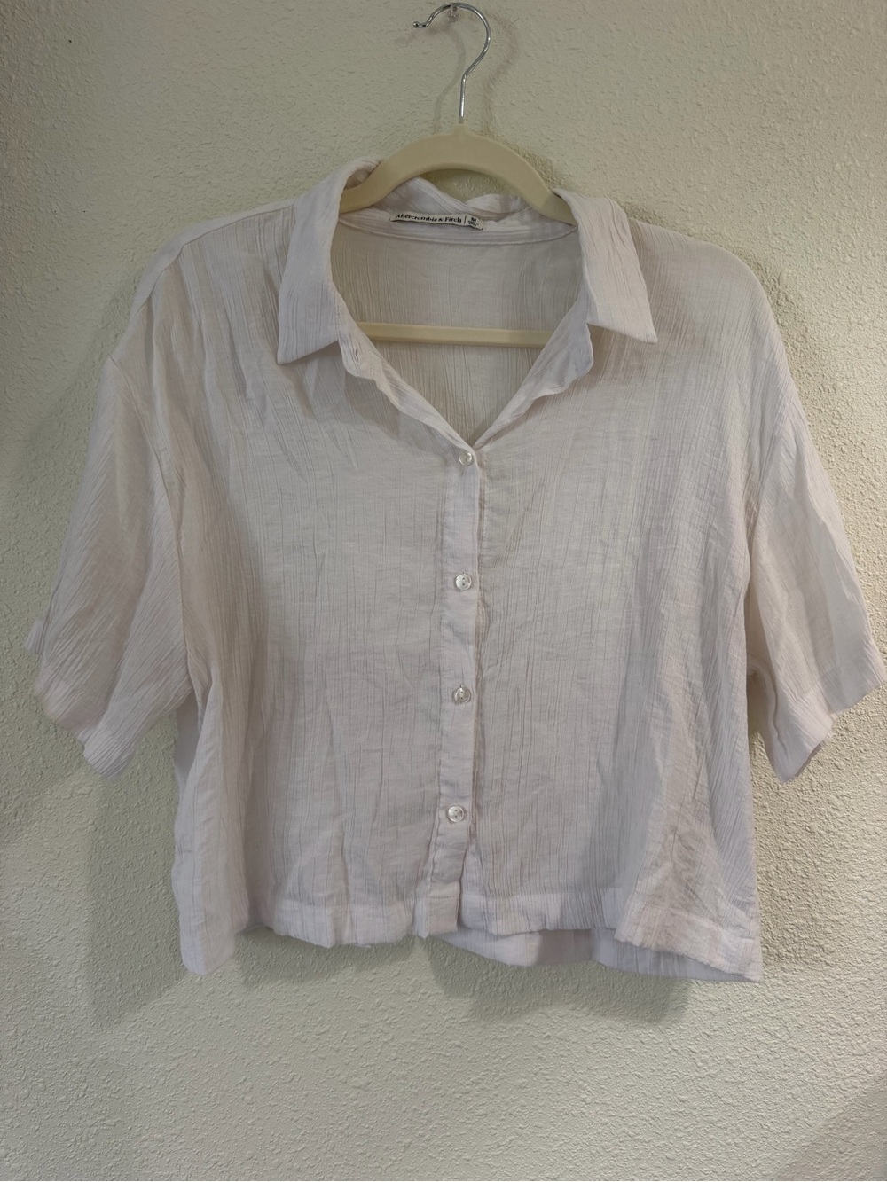 Abercrombie & Fitch Womens Camp Collar Cropped White Blouse Cottagecore Size M